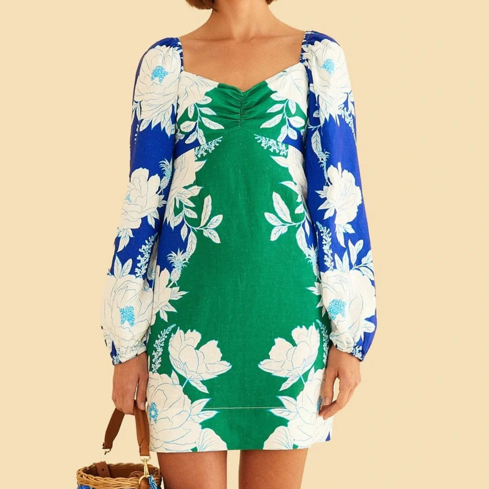 NWT Farm Rio Soft Garden Mini Dress size XXS soft garden blue 306165 - Picture 2 of 12